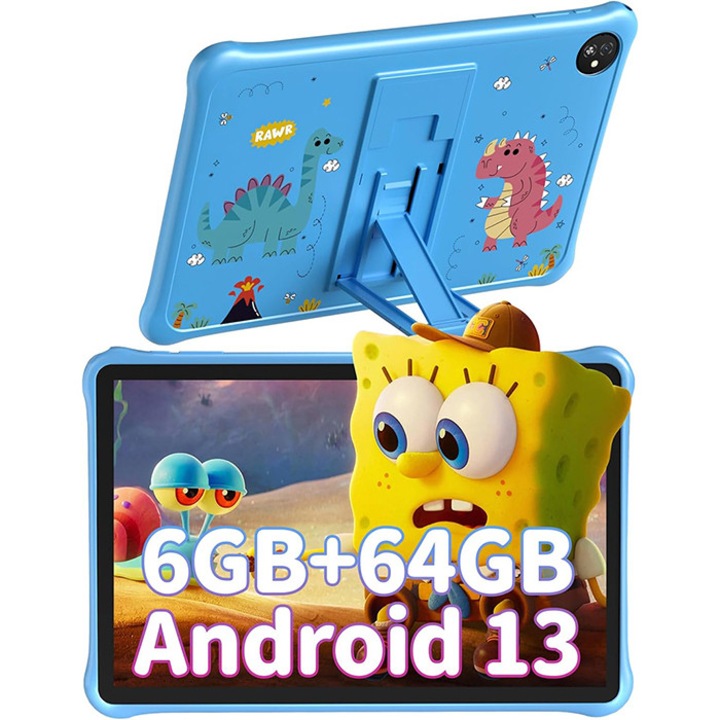 Tableta pentru copii Blackview Tab 30 Kids, Android 13Go, 10.1", 60Hz, 6GB Ram(2GB + 4GB extensibili), 64GB Rom, 800x1280, 5100mAh, 4 nuclee, WIFI6 (2.4G+5G), Card TF unic, 10W, Tableta educationala, Albastru