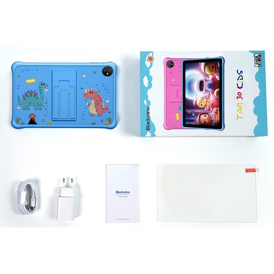 Tableta pentru copii Blackview Tab 30 Kids, Android 13Go, 10.1", 60Hz, 6GB Ram(2GB + 4GB extensibili), 64GB Rom, 800x1280, 5100mAh, 4 nuclee, WIFI6 (2.4G+5G), Card TF unic, 10W, Tableta educationala, Albastru