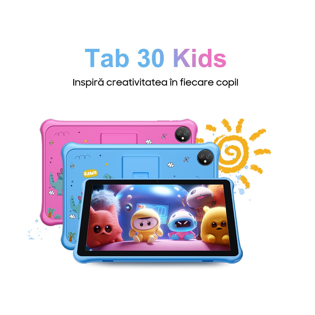 Tableta pentru copii Blackview Tab 30 Kids, Android 13Go, 10.1", 60Hz, 6GB Ram(2GB + 4GB extensibili), 64GB Rom, 800x1280, 5100mAh, 4 nuclee, WIFI6 (2.4G+5G), Card TF unic, 10W, Tableta educationala, Albastru