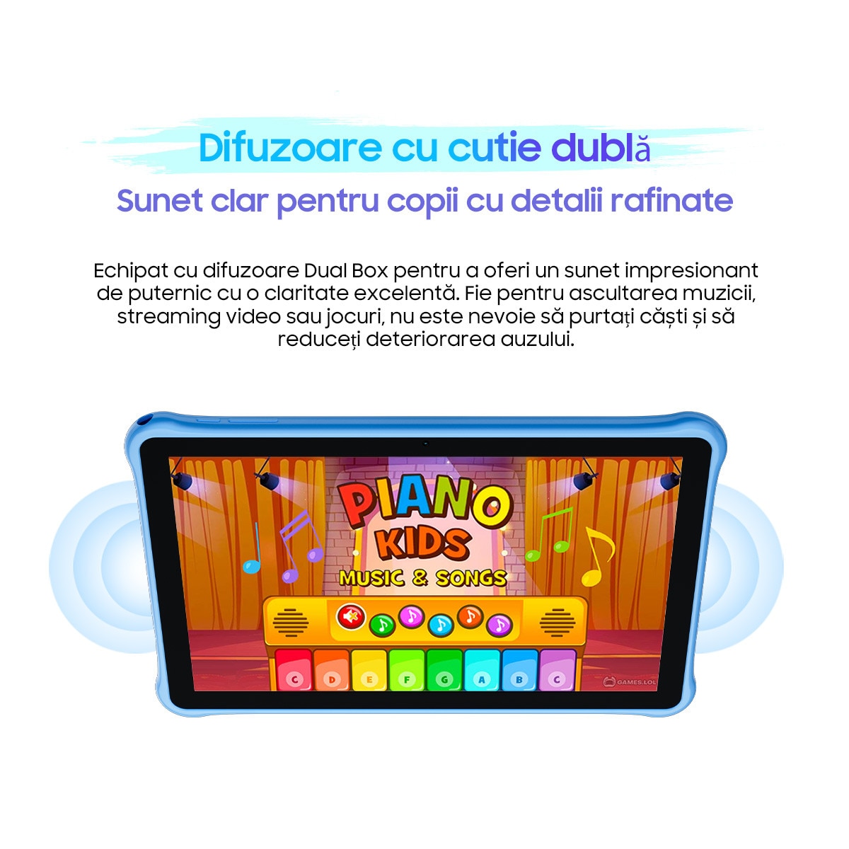 Tableta pentru copii Blackview Tab 30 Kids, Android 13Go, 10.1", 60Hz, 6GB Ram(2GB + 4GB extensibili), 64GB Rom, 800x1280, 5100mAh, 4 nuclee, WIFI6 (2.4G+5G), Card TF unic, 10W, Tableta educationala, Albastru