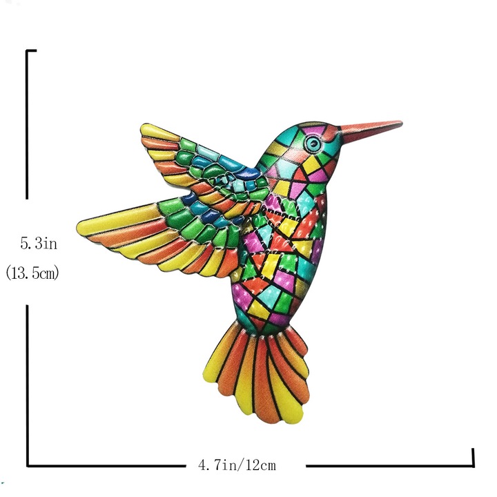 Decoratiune de perete, arta metalica, colibri, multicolor, 13.5x12cm, set 1 buc