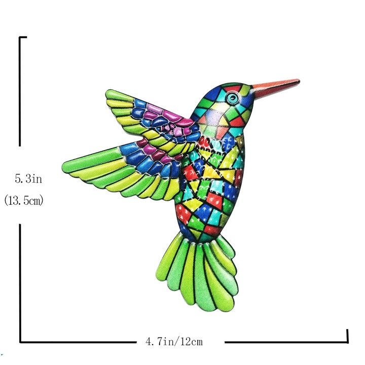 Decoratiune de perete, arta metalica, colibri, multicolor, 13.5x12cm, set 1 buc.