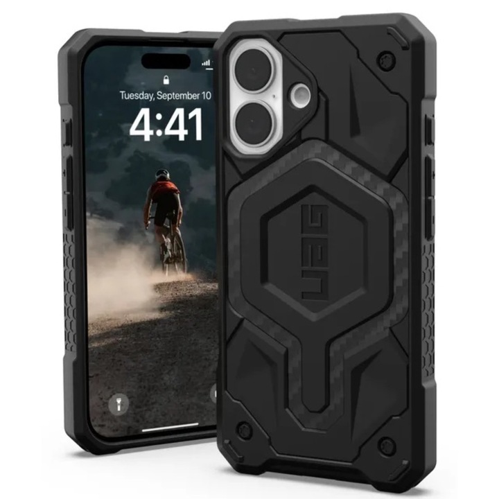 Husa de protectie UAG Monarch Series pentru iPhone 16, Carbon Fiber