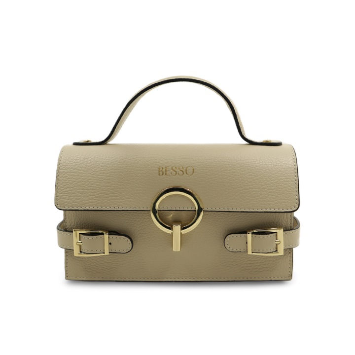 Geanta de mana din piele naturala Splendore Chic Crem