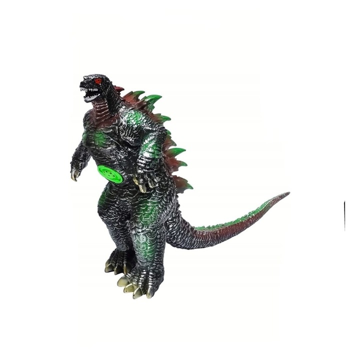 Figurina Godzilla, realist, sunete specifice de dinozaur, cu baterii din cauciuc moale, maro/verde, 56 cm