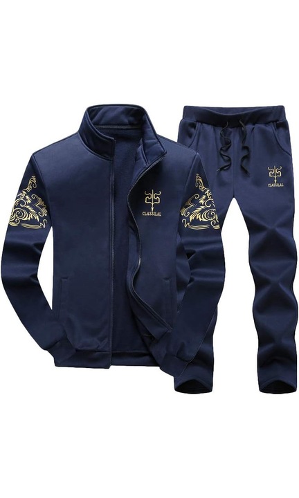 barbati, bleumarin inchis, 2 piese, hanorac cu fermoar, pantaloni jogger, Bleumarin inchis