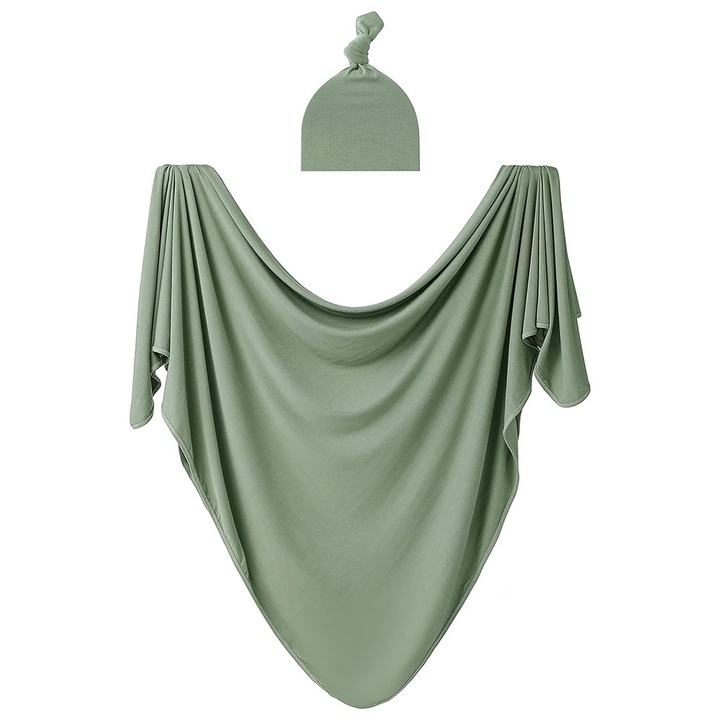 Комплект бебешко одеяло, зелено, 47,2x47,2 инча, с персонализиран знак