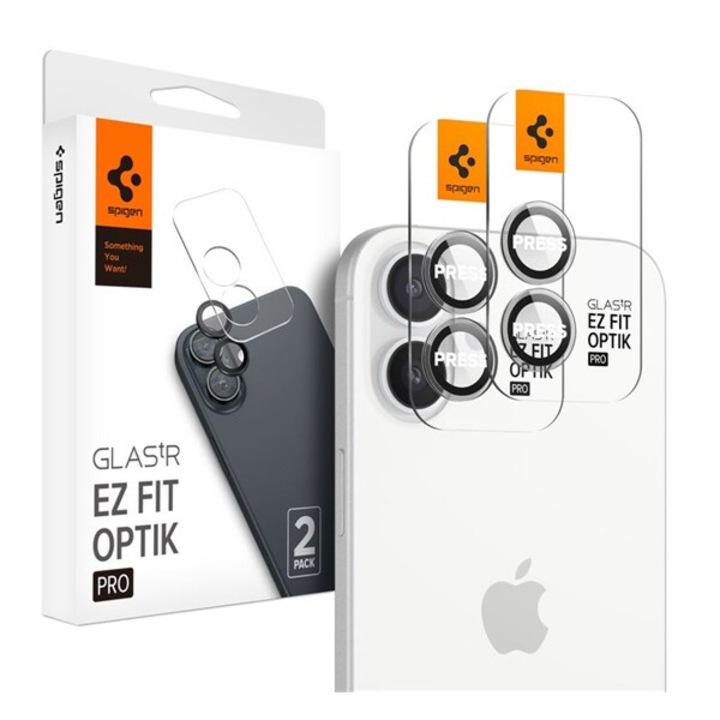 Spigen optik pro kameravédő üveg 2db, 9h, csak lencse, átlátszó, kompatibilis: Apple iPhone 16 / iPhone 16 Plus