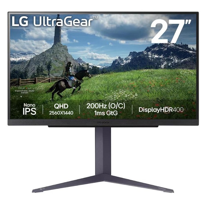 Monitor Gaming IPS LED LG 27" 27GS85Q-B, QHD 2560 x 1440, HDMI, DisplayPort, Pivot, 200 Hz, 1 ms fekete