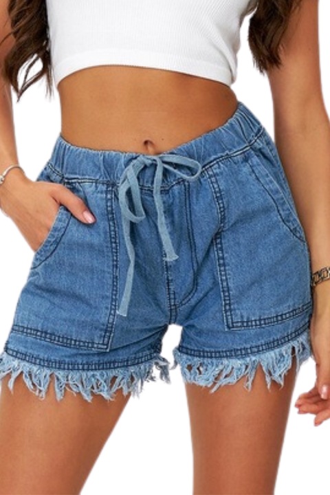 Дамски къси панталонки, ластик, летни, памучни, дънкови, Тъмносин