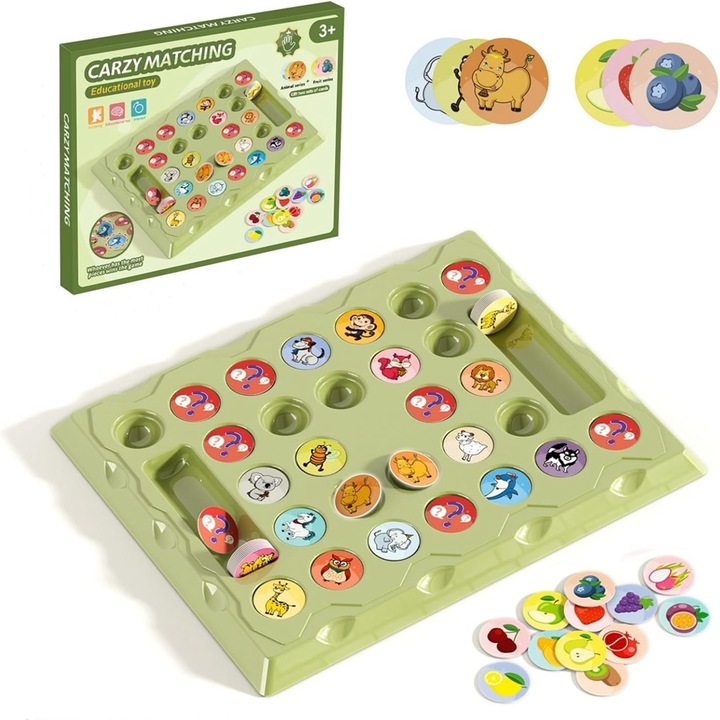 Kidsbele interaktív oktatójáték, memóriajáték állatokkal és gyümölcsökkel, 60 db kártya, 20,5x25x2cm, 2 játékosnak, 2-8 éves korig