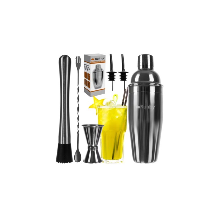 Bartender készlet italok készítéséhez 6 db, rozsdamentes acél, 700 ml, Ruhhy