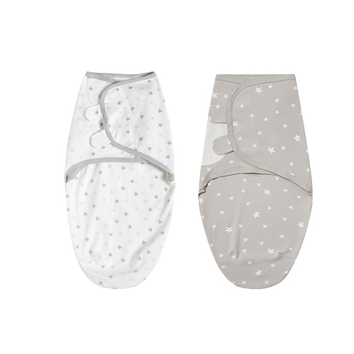 Set de 2 piese de saci de dormit reglabil pentru bebelusi, 0-3 luni, bumbac 100% pur, tiparit, potrivit pentru toate anotimpurile, multicolor