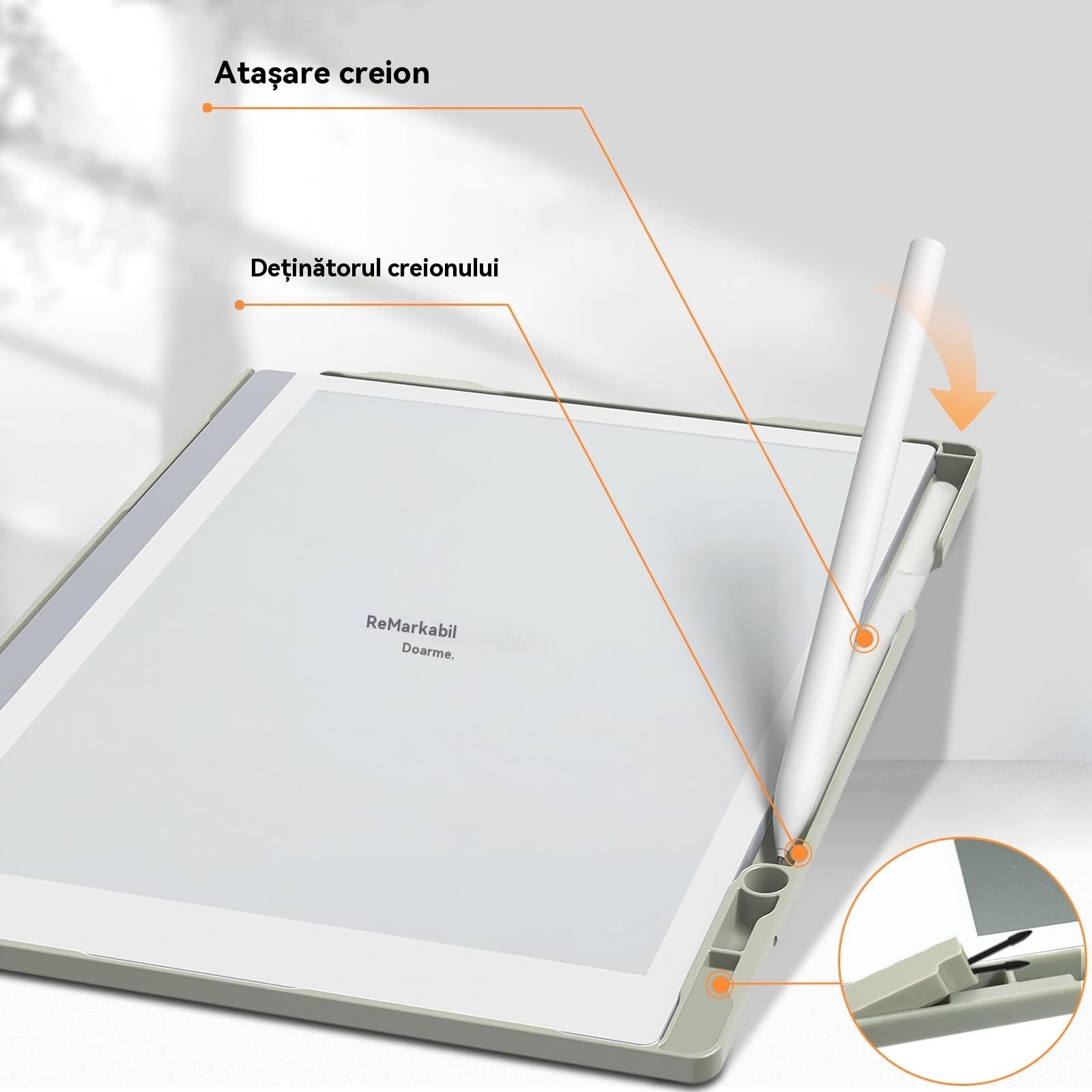 Husa tableta LYCENXI pentru reMarkable 2, design slim, cu suport pentru creion, gri, 10.3 inch