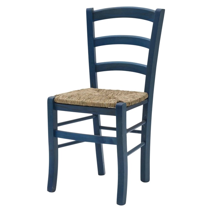 Scaun Verona, lemn fag, sezut impletitura paie - Albastru Anilina