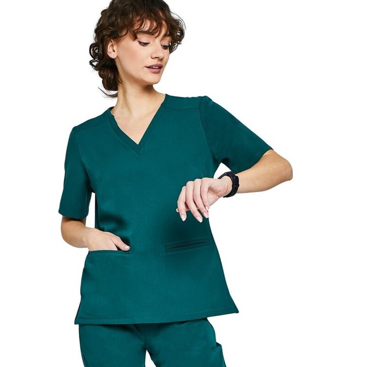 Bluza medicala dama MEDHOODIE CASY, verde Eden, marime M, cu doua buzunare, material elastic