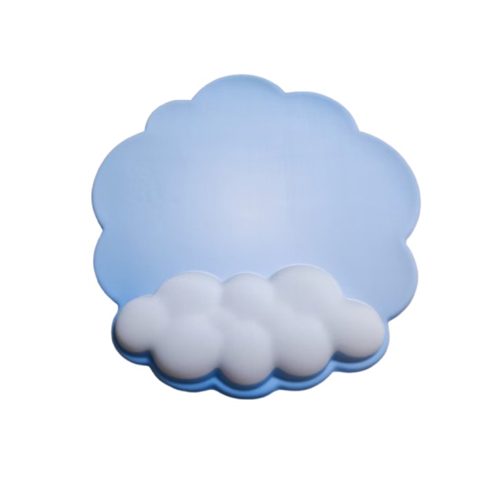 Set suport pentru incheietura mainii si mousepad, forma nor, alb-albastru, spuma cu memorie, material respirabil