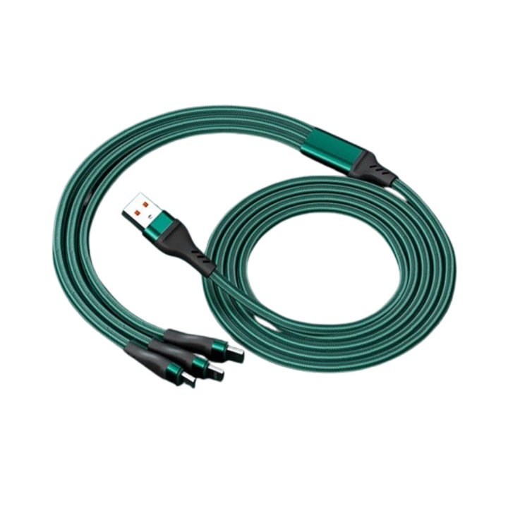 Adatkábel 3 az 1-ben, visszahúzható, gyorstöltő 6A, nylon, 1,2 m, univerzális