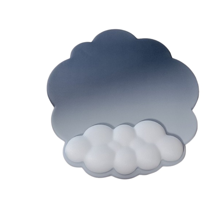 Set suport pentru incheietura mainii si mousepad, forma nor, gri-albastru, din spuma cu memorie, material respirabil