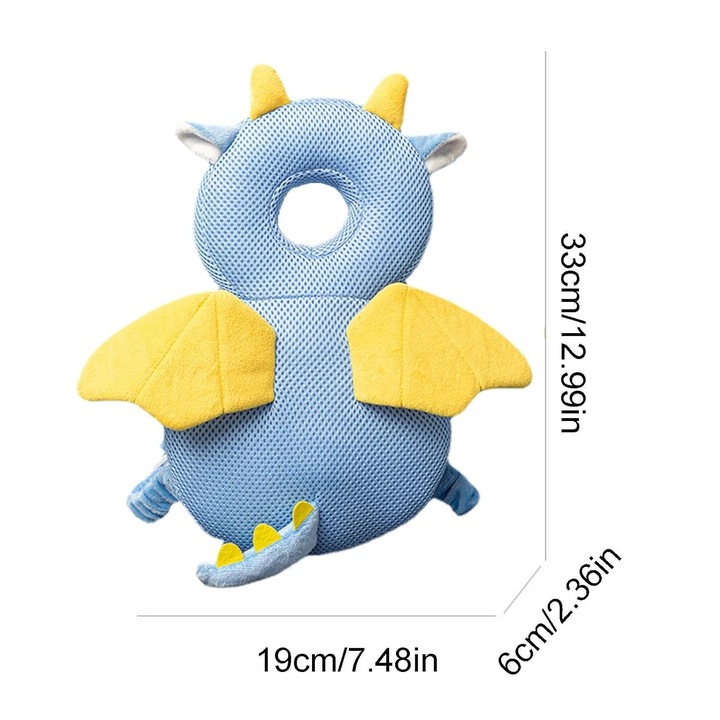 Perna tip rucsac pentru protectia capului, tetiera tip dragon, pentru bebelusi, design tip plasa, 33x6x19 cm, 180 g, albastru, Avaleea