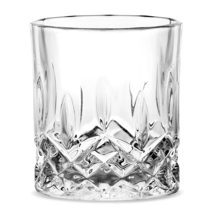 Set 6 pahare pentru whisky, Luxito, Javell, Model diamant, Cristal, 300ml, 9x8cm, Transparent