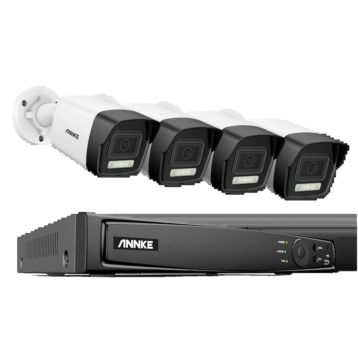 Kit de supraveghere video ENVIO complet IP POE cu 5 camere FULL COLOR 4MP PESS-KIT5CHMBFP60H400-W