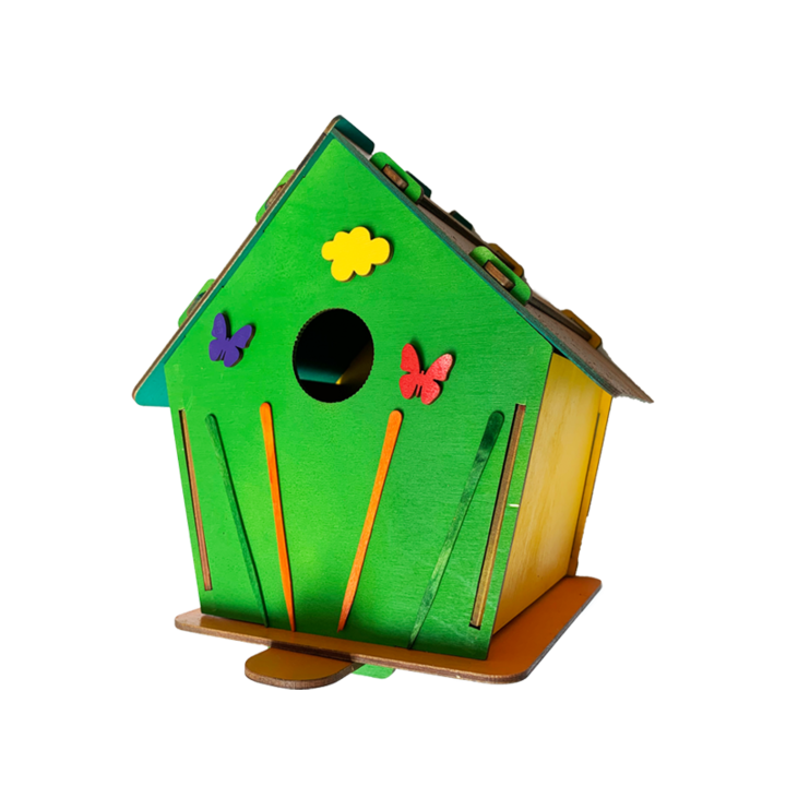 Casuta pentru pasari, Budka, set DIY, dimensiuni 16x20,5x20,5cm, culoare bej