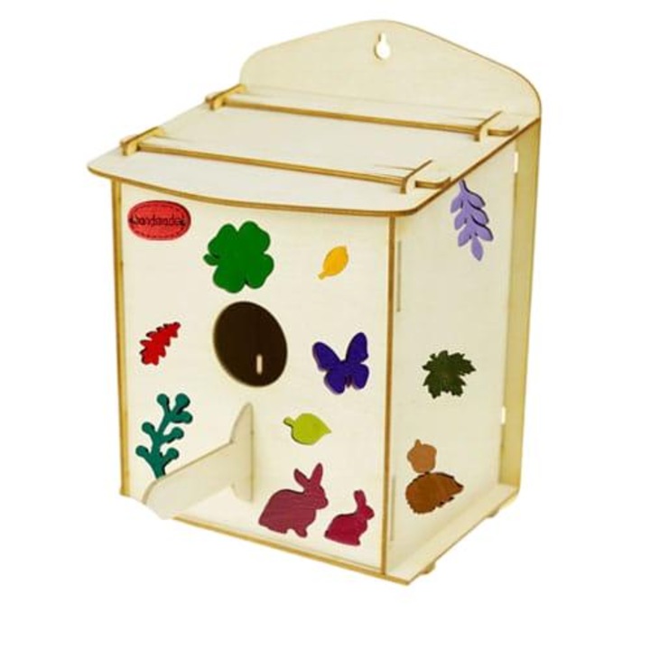 Casuta pentru pasari, Budka, set DIY, 12,5x17x26cm, lemn, multicolor