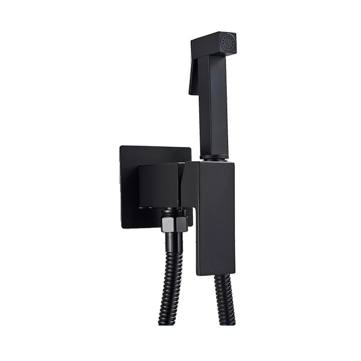 Baterie sanitara pentru dus, montare pe perete, utilizare apa calda si rece, negru mat, un orificiu