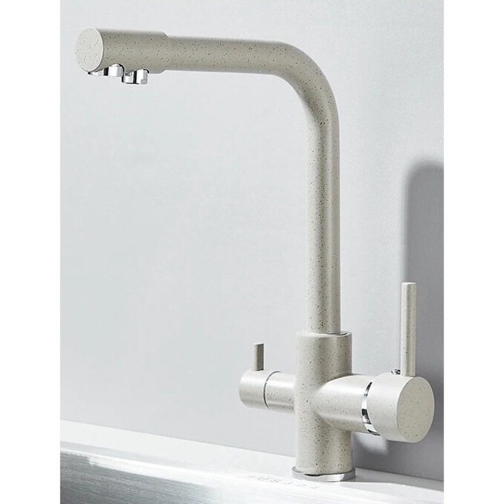 Szaniter csaptelep, 360°-ban forgatható, kétkaros kivitel, hideg-meleg víz, bézs pöttyös