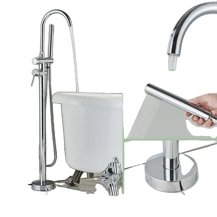 Baterie sanitara pentru cada, Alama, Argintiu