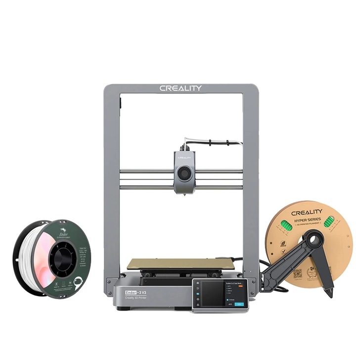 3D принтер Ender-3 V3, Creality, бърза скорост, термична глава 300, 600 mm/s, 1KG PLA включен, сребрист