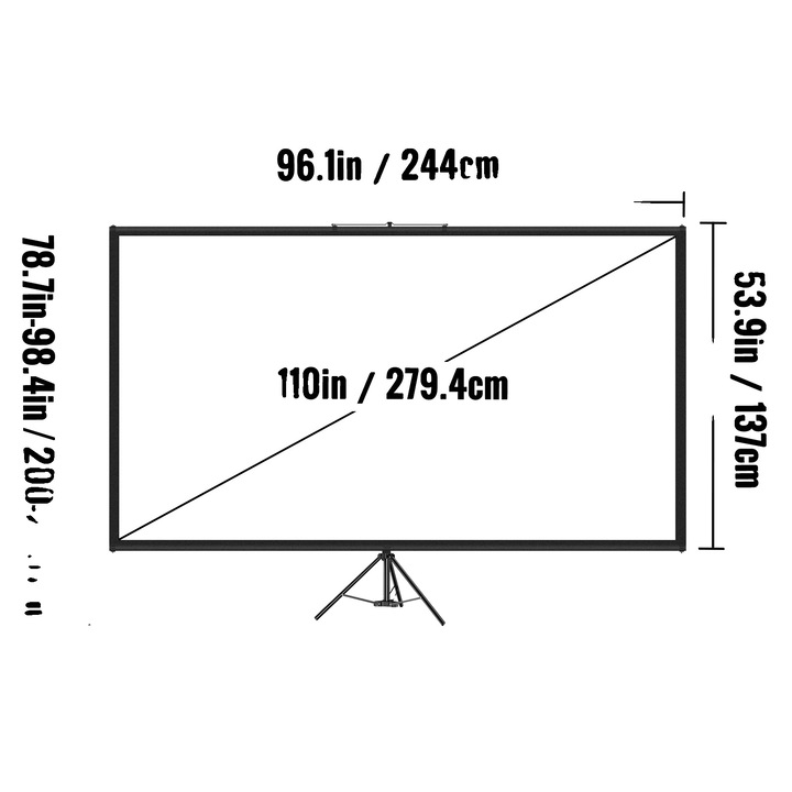 Ecran de proiectie tripodal, 4K HD, design portabil, raport 16:9, 110 inch