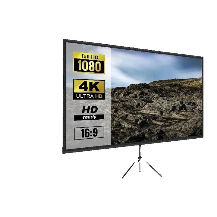 Прожекционен екран, 100 инча, 4K HD, широк зрителен ъгъл, регулируема височина 78,7"-98,4"