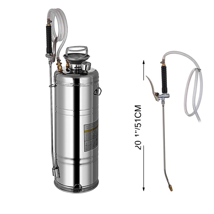 Pulverizator cu pompa manuala din otel inoxidabil VEVOR, duza reglabila, capacitati multiple, 12L 3.5Gal