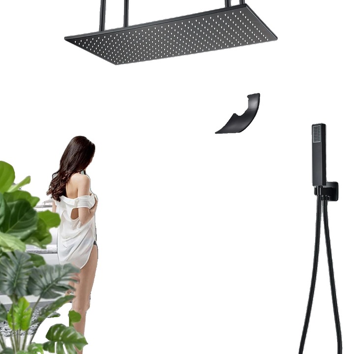 Sistem de dus cu 3 functii, finisaj negru mat, 40x80cm