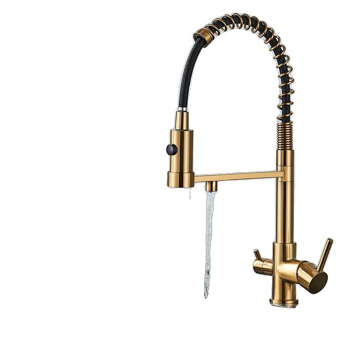 Szaniter csaptelep, Brushed Gold, hideg-meleg vizes funkciók, modern dizájn, munkalapra szerelés