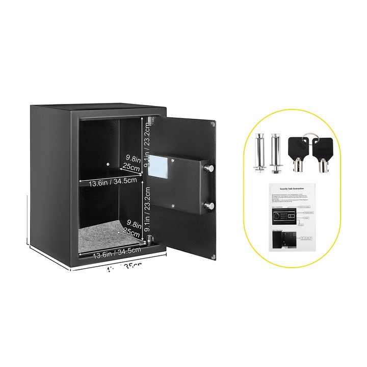 Seif digital cu amprenta, capacitate 60L, constructie durabila, dimensiuni 140x120x185cm