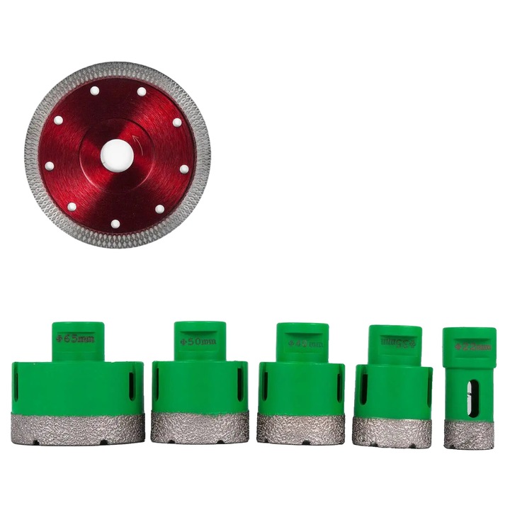 Set de burghie diamantate, 22-65mm cu lama, pentru portelan, granit si marmura