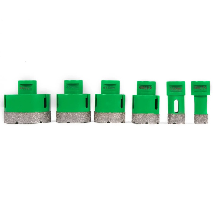 Set 6 Burghie diamantate, 20-68 mm, M14, Pentru portelan / granit / marmura, Verde