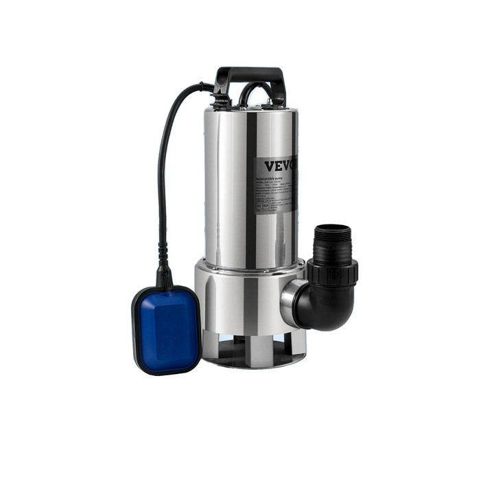 Потопяема помпа за отпадни води, Vevor, 1300W, неръждаема стомана, максимална височина 11м