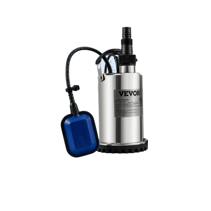 Потопяема помпа за отпадни води, Vevor, 550W, плаващ ключ, неръждаема стомана