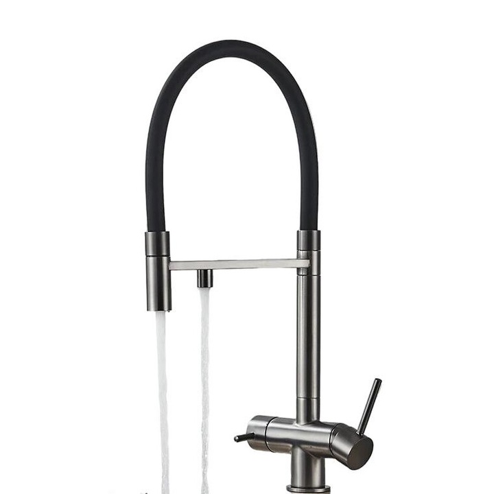 Szaniter csap szűrt vízhez, sárgarézből, két fogantyús kivitel, sötétszürke, munkalapra szerelhető