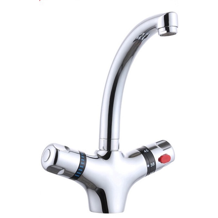 Sárgaréz csaptelep, két kar, modern termosztatikus vezérlés, 290x195 mm, fényes felület