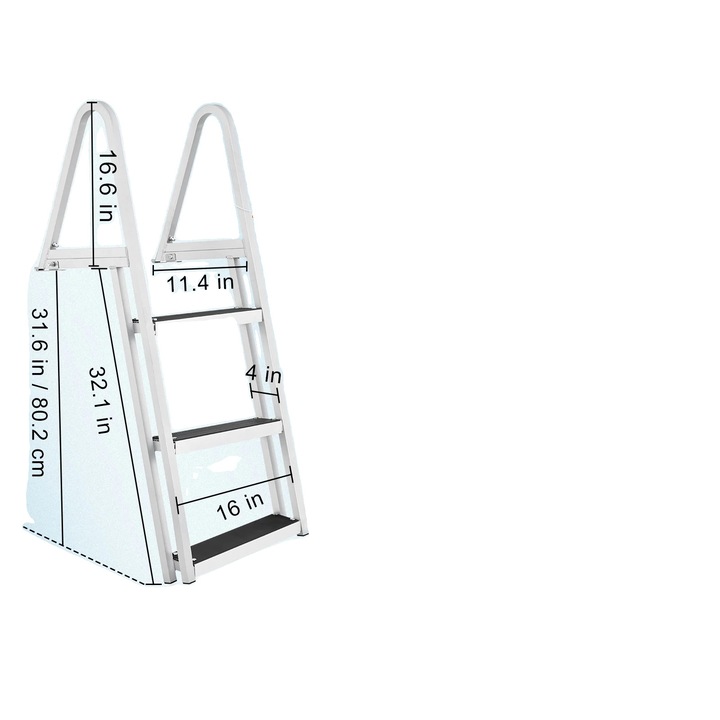 Scara de doc, 3 trepte, capacitate 350 lbs, constructie din aliaj de aluminiu, dimensiuni 32x16x31.6 in, cu pad-uri din cauciuc antiderapant