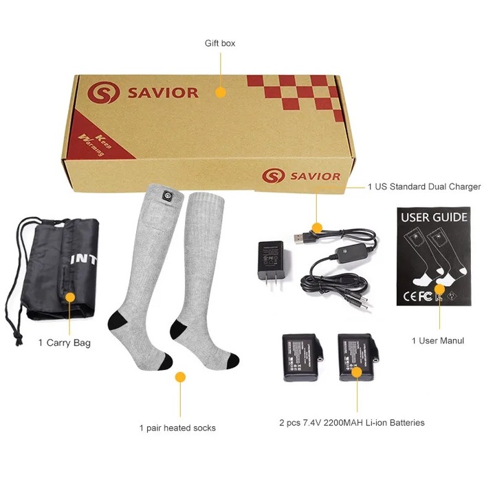 Отопляеми термо чорапи Savior, регулируема температура, дълъг живот на батерията, сиви, L