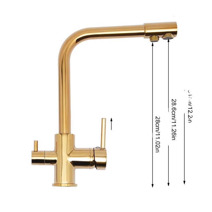 Szaniter csaptelep, arany színű, kettős vízszabályozás, 360°-os elforgatás, 31x22x28,6 cm