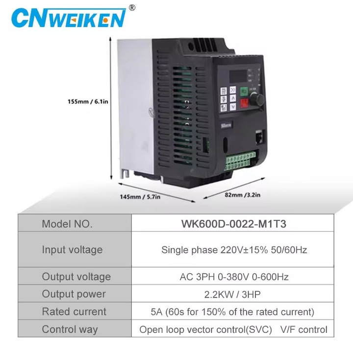 Convertizor de frecventa 2,2 kW, Invertor cu intrare monofazata, iesire trifazata, control stabil al vitezei si durata de viata extinsa a motorului pentru uz industrial, 220V la 380V 2,2 kW