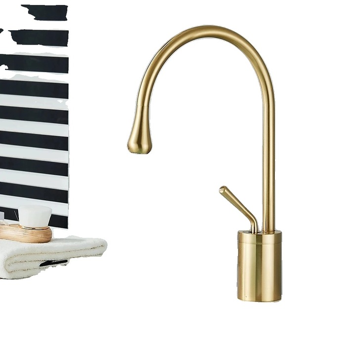 Csaptelep, modern dizájn, szálcsiszolt arany kivitel, egyszerű telepítés, egyetlen fogantyú