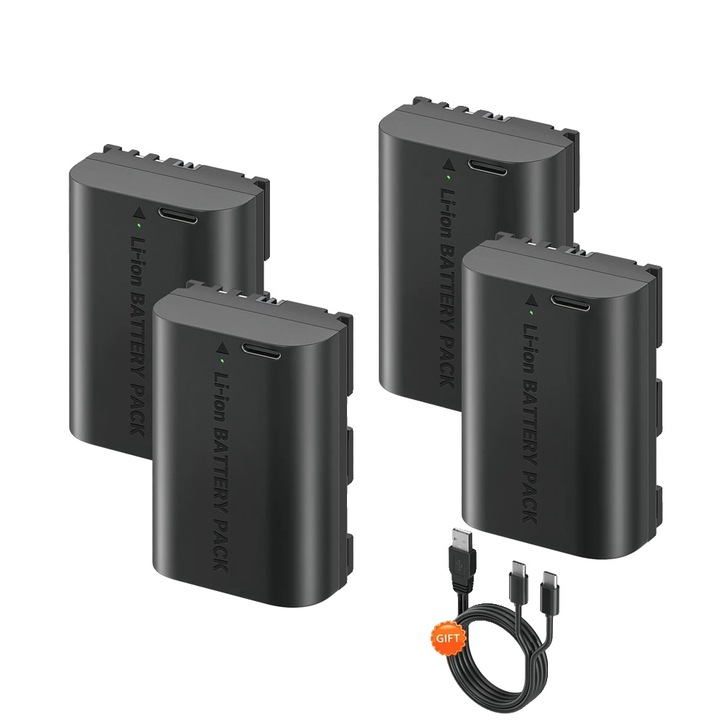 Set 4 acumulatori compatibili Canon EOS, 2400mAh, USB-C, 12x6.7x2.5cm, multicolor